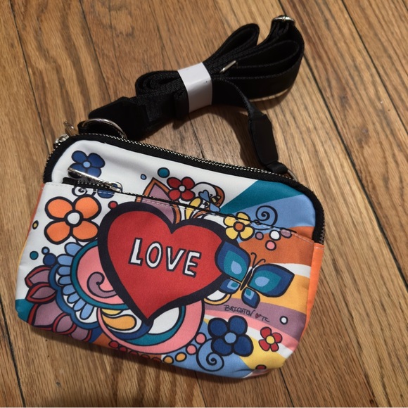 NWOT Brighton Power Of Love Crossbody Bag Colorful Art 70s Flowers Heart - Picture 2 of 11